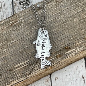 Lake Life fish aluminum necklace. Bass fish, lake necklace, Fish Jewelry, Fish Necklace, Bass Jewelry, Bass Necklace, Lake Life Jewelry