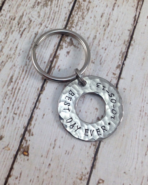 Personalized Hand-stamped Key Chain Father Wedding