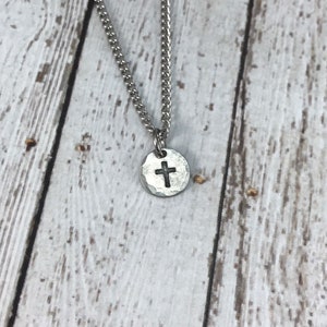 Tiny cross necklace in pewter