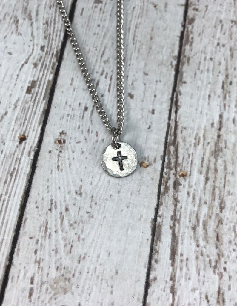 Tiny cross necklace in pewter