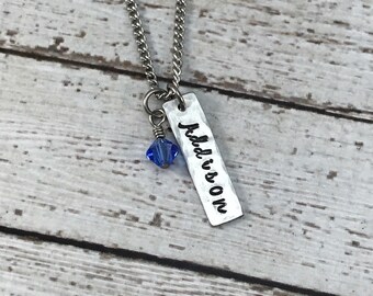 Personalized Name with Birthstone Necklace - handstamped