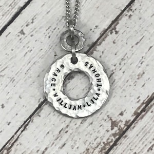 Personalized Family Name Necklace Handstamped, Grace Style - Mother&#39;s and Grandmother&#39;s Necklace - Children - Grandchildren