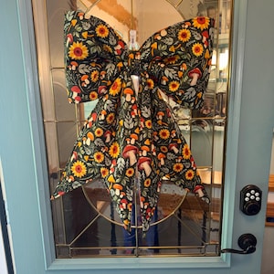 Oversized Reversible Sunflower Mushroom to Stars Stripes Door Bow | Patriotic Porch Decoration