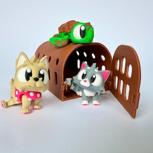 Flexi Toy Animal Set with Pet Carrier: Bendable PLA Figures