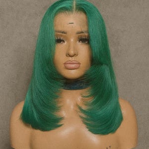 Emerald Green Lace Front Wig – Human Hair, HD Lace, 180% Density, Pre-Plucked Natural Hairline