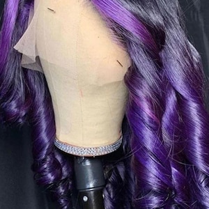 Black & Purple Highlight Lace Front Wig: HD Lace, Human Hair, Body Wave