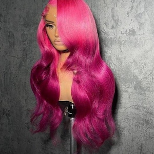 Pink Luxe HD Lace Wig – Custom Hot Pink Color Melt, Virgin Human Hair, 13x6 Lace, Body Wave Style, Pre-Plucked & Styled