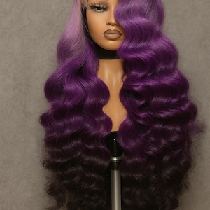 Lavender Purple Ombre Lace Front Wig – Human Hair, HD Lace, 180% Density, Pre-Plucked Hairline