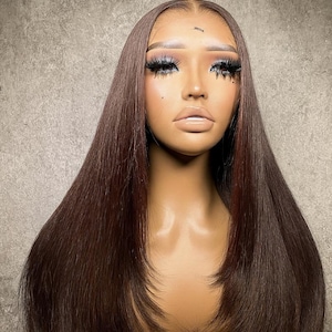Chocolate Brown Straight Lace Front Wig: 13x6 HD Lace, Heat Safe