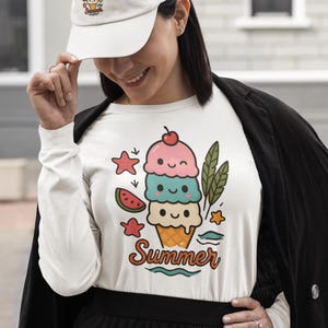 Kawaii Summer Ice Cream Clipart - Cute PNG JPG Digital Download | Happy Ice Cream Cone | Summer Sticker | Sublimation Design