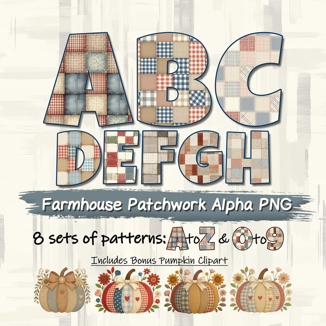 Cottagecore Patchwork Alphabet PNG Bundle: Farmhouse Quilt Letters ...