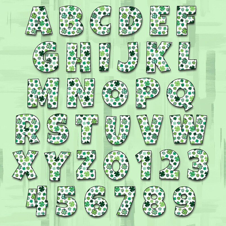 St Patrick’s Day Alphabet PNG Bundle, Shamrock Letters, Lucky Green ...