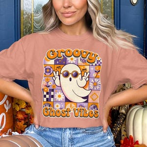 Groovy Halloween Ghost Comfort Colors T-shirt: Retro Spooky Season Tee