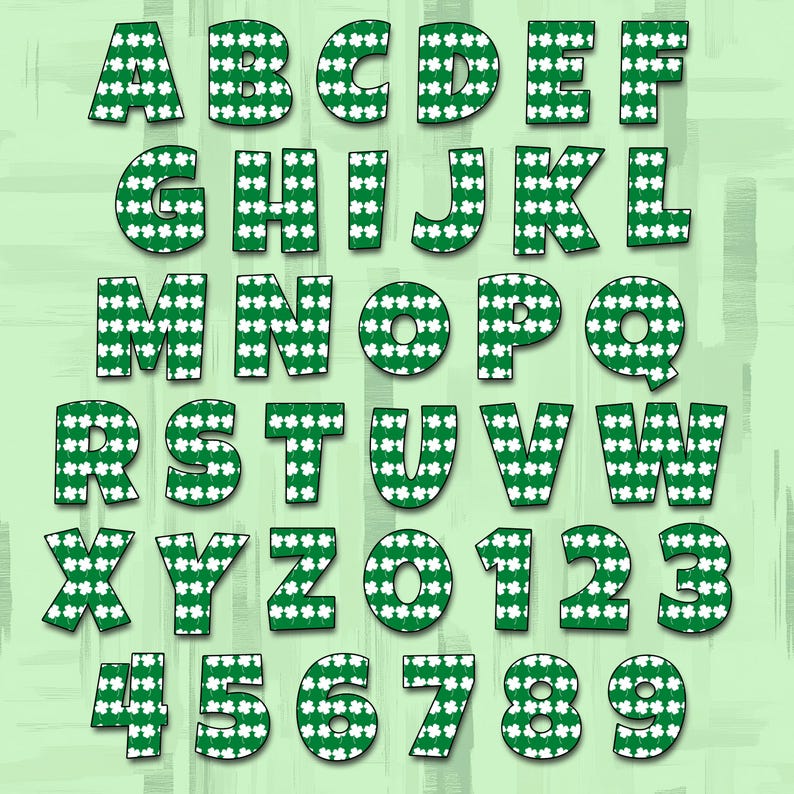 St Patrick’s Day Alphabet PNG Bundle, Shamrock Letters, Lucky Green ...