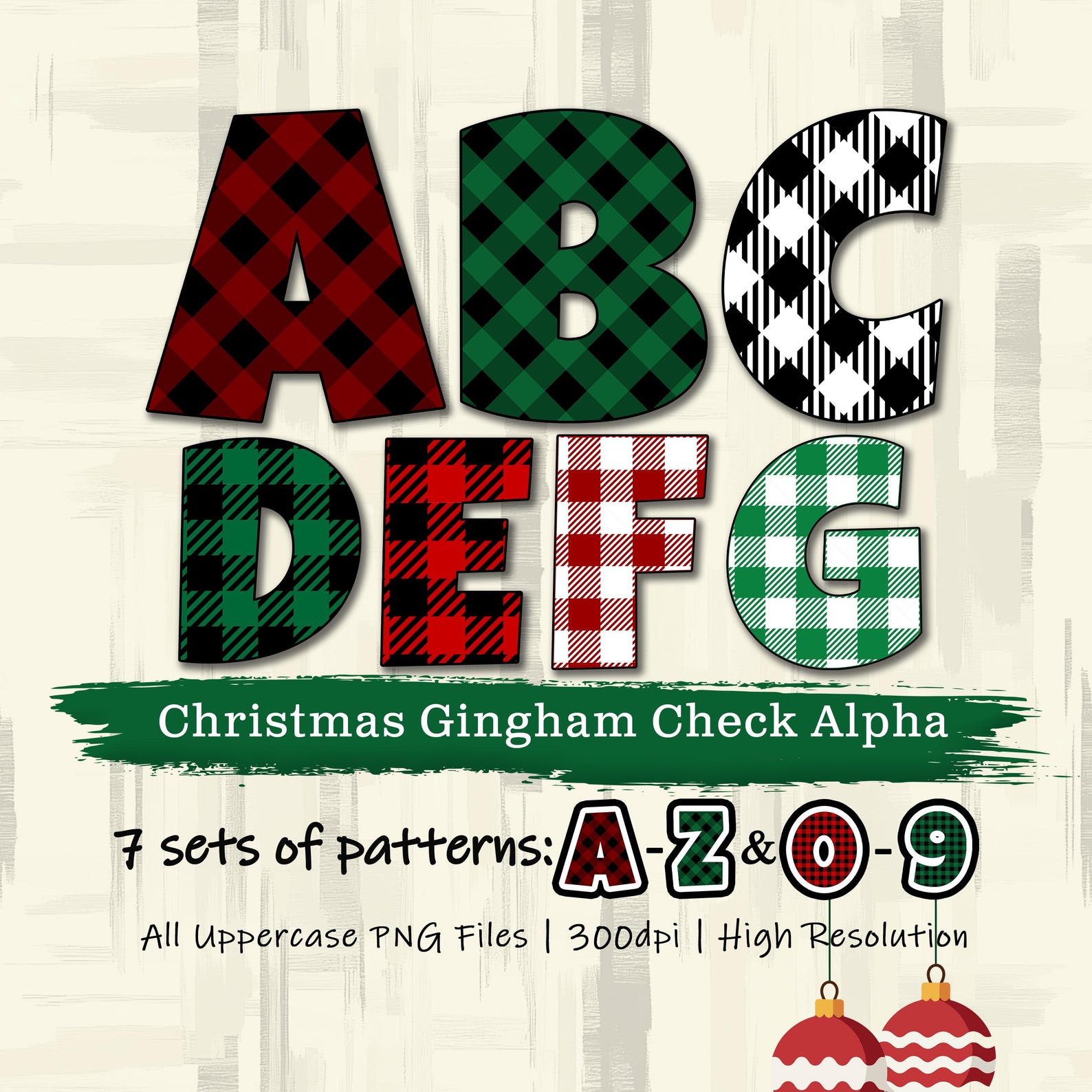 Christmas Gingham Alphabet PNG Bundle, Plaid Letters, Striped Checker ...