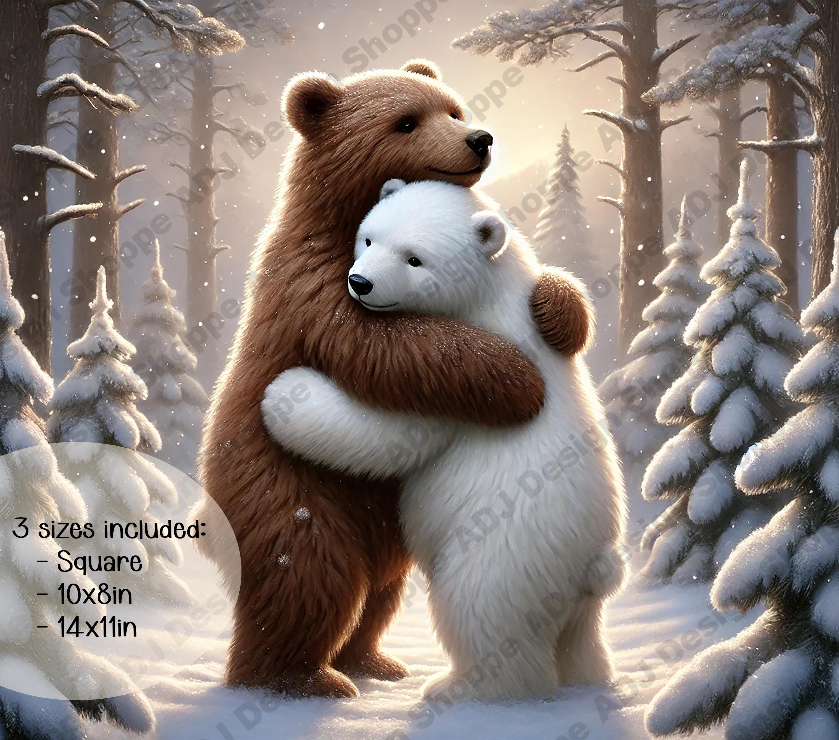 クマのハグクリップアート：ホッキョクグマとヒグマのハグ（デジタルダウンロード） - Etsy 日本, image size:2790x2460