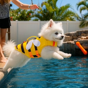 Dog Life Jacket for Small Dogs – Adjustable Safety Swim Vest, Puppy Swimming Coat, Bee Design Pet Floatation Device