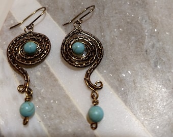 Beautiful Turquoise Wire Wrapped Earrings