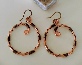 Copper Wire Wrapped Hoop Artisan Earrings