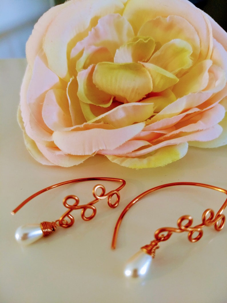 Loveswan Pearl Teardrop Beads Copper Earrings