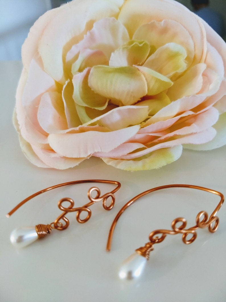 Loveswan Pearl Teardrop Beads Copper Earrings
