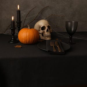 Gothic Halloween schwarze Tischdecke: Festlich und Fun! Größenoptionen- quadratische, runde und rechteckige Tischdecke. Individuell. Gothic-Thema Halloween