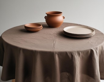 Bruin natuurlijk rond linnen tafelkleed: elegantie en comfort