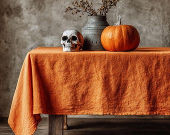 Orange Leinen Halloween Tischdecke: Rustikale Festliche Tischdekoration