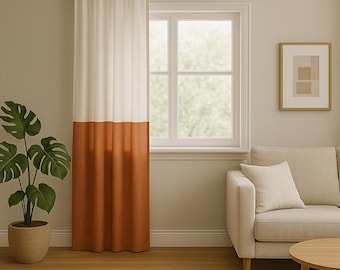 Two-Tone Linen Curtain: Natural Lightweight Flax, Custom Size & Top