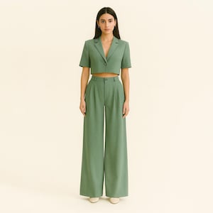 Green Linen Trousers: Women&#39;s Classic Style, Side Pockets, XXS-5X & Custom Sizes