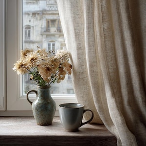 Undyed Single Flax Panel | Organic Minimalist Window Treatment | Custom Length Linen