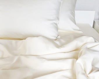 Juego de cama de satén de lyocell con eucalipto: funda nórdica y fundas de almohada ecológicas