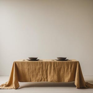 Mustard Natural Linen Tablecloth: Elegance & Comfort