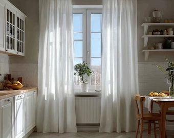 Custom White Linen Curtains: Natural Flax Window Panels