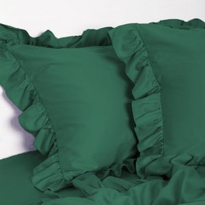 Green Ruffled Cotton Sateen Bedding Set – Romantic & Elegant Bedroom Decor