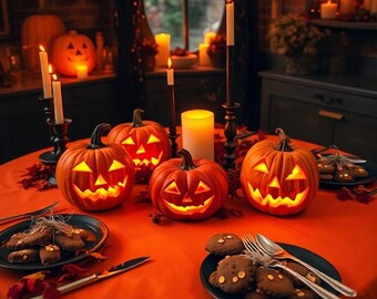 Pumpkin Linen Halloween Tablecloth: Elegant Halloween Decor