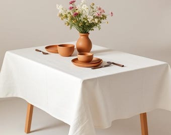 White Natural Linen Square Tablecloth: Elegance and Comfort