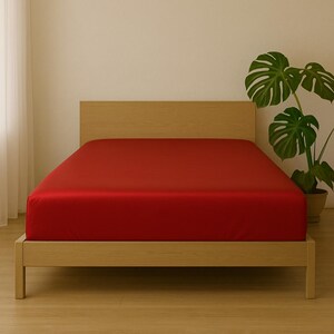 Red cotton sateen fitted sheet: silky soft, natural bedding