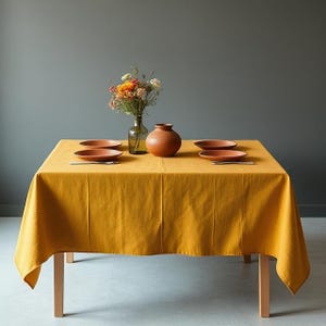 Natural Orange Linen Square Tablecloth: Elegance & Comfort
