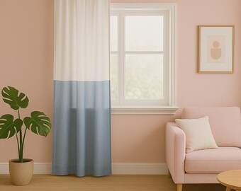 Two-Tone Linen Curtain Set: Lightweight Flax, Custom Size