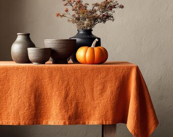 Halloween Orange Leinen Tischdecke: Rustikale Festliche Dekor
