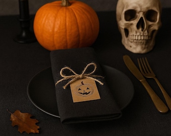 Black Linen Halloween Napkins: Gothic Dinner Party Decor
