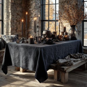 Black Linen Gothic Halloween Tablecloth
Transform your Halloween celebration into an affair with our black linen gothic Halloween tablecloth. Crafted from 100% pure linen, this tablecloth combines natural sophistication with an eerie, mystical charm. It will instantly conjure an atmosphere of gothic allure and Halloween mystery in your home, making it perfect for your dining table, festive banquets, and special seasonal gatherings.
Available in large, rectangle, and long sizes. Custom orders