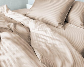 Striped Sateen Bedding Set: 100% Cotton, Lightweight & Elegant