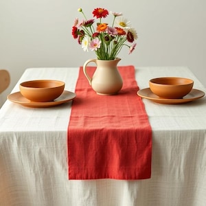 Red Linen Table Runner: Natural Fabric Table Centerpiece, Custom Sizes