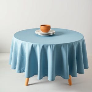 Blue Natural Round Linen Tablecloth: Elegance & Comfort