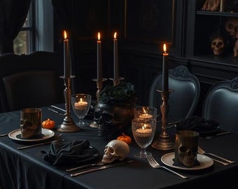 Schwarze Leinentischdecke : Der Inbegriff von Gothic Halloween Dekor