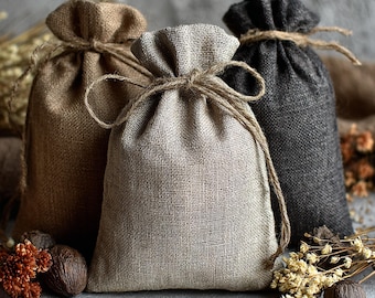 Bolsa de lino con cordón hecha a mano: bolsa reutilizable para regalo y almacenamiento
