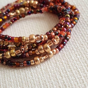 99474 Autumn Spice Seed Bead Stretch Wrap Bracelet, Long Necklace