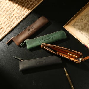 Cowhide Zip Pen Pouch, Stationery Organiser, Custom Pencil Case, Leather Stationery Case,Personalized Hand Crafted Leather Zip Pen Case,Gift